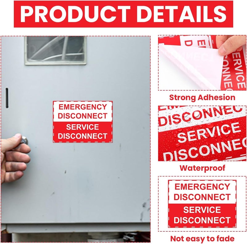 LEIFIDE 12 Pack NEC Compliant Emergency Disconnect Sticker 5"x 3.5" Emergency Disconnect Service Warning Sticker Shut Off Sign Uv-Resistant Electric Panel Labels Vinyl Waterproof for Indoor Outdoor - Image 5